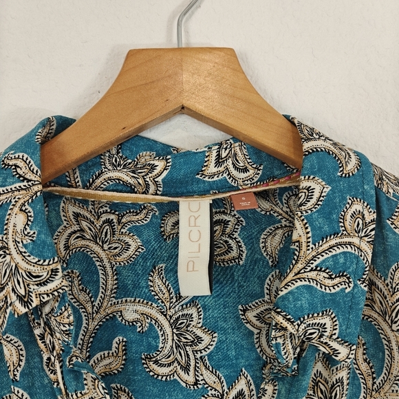 Anthropologie Pilcro Leilani Blue Motif Tunic Long Sleeve Button Down Shirt SM - Picture 10 of 15